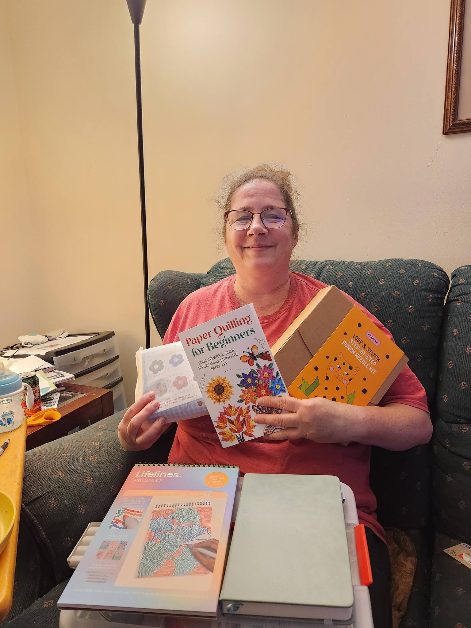 It was a wonderful Christmas day with the kids, and having their dad here so they could spend the time together as well.  I feel so spoiled, as my kids outdid themselves, and spoiled me.  I am blessed beyond words.  I am looking forward to learning the craft of paper quilling, as well as punch needle.  My dad did quite a bit of punch needle when I was younger, and it will be great to carry it on.  These crafts, along with a new journal, dot-by-letter flowart pad, and a foot spa (thank you Ryan) are just what I need to remind myself to slow down with some self-care.  Of course, I will be curled up on the couch with a few good books, too!  Missing in the photos is dear Ari, as I didn't take many photos, and the one I did get was not shareworthy)