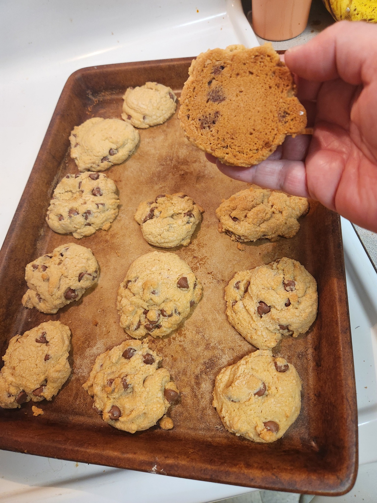 My teenage daughter has been on a baking binge lately.  These were inspired by a TikTok video she saw, and I must say, they were the best chocolate chip cookies, ever!